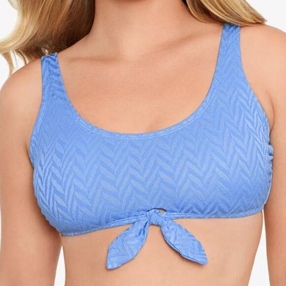 Salt + Cove Women's Tie-Front Bralette Chevron Beach Bikini Top Size L Blue NWT - Picture 1 of 7